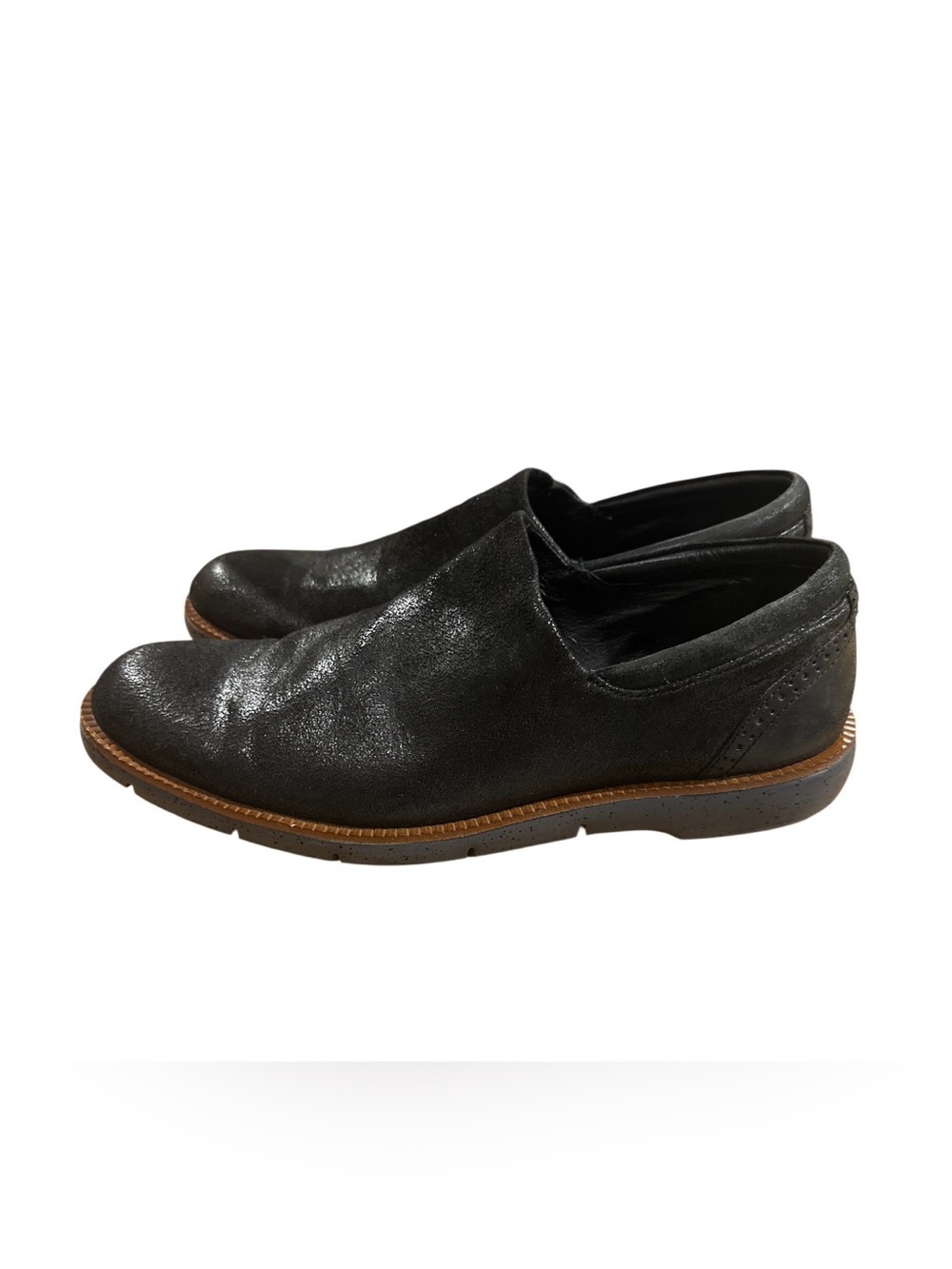 Donald J Pliner Men 10.5 Black Edell-VZ Black Crepe Calf Leather Slip On Loafers